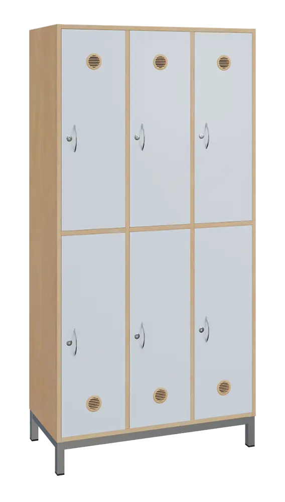 SBS-2233 šatní skříň 6-boxová, 1800x900x400 mm, kovové nohy, korpus bříza irská, dvířka bílá